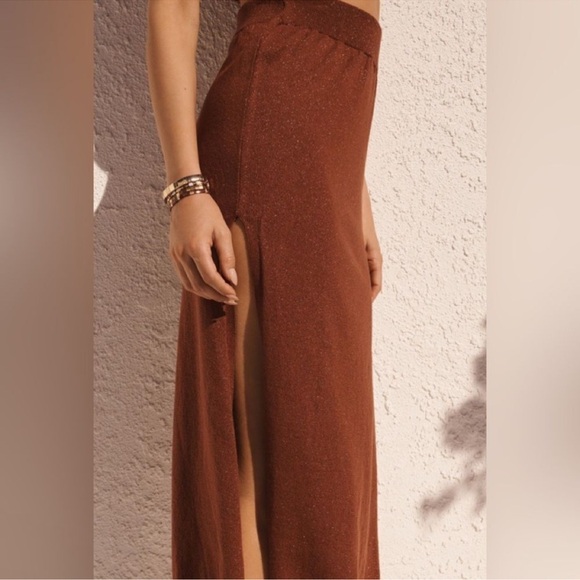 Anthropologie Brown Metallic Knit Skirt High Slits NWT SZ M - Picture 6 of 7